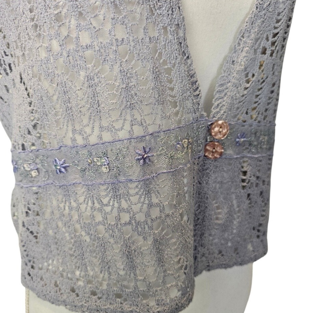 Sheer Crochet Lace Fairycore Y2K Overtop Blouse Top | Purple Lavender | Size 8 - Picture 4 of 12